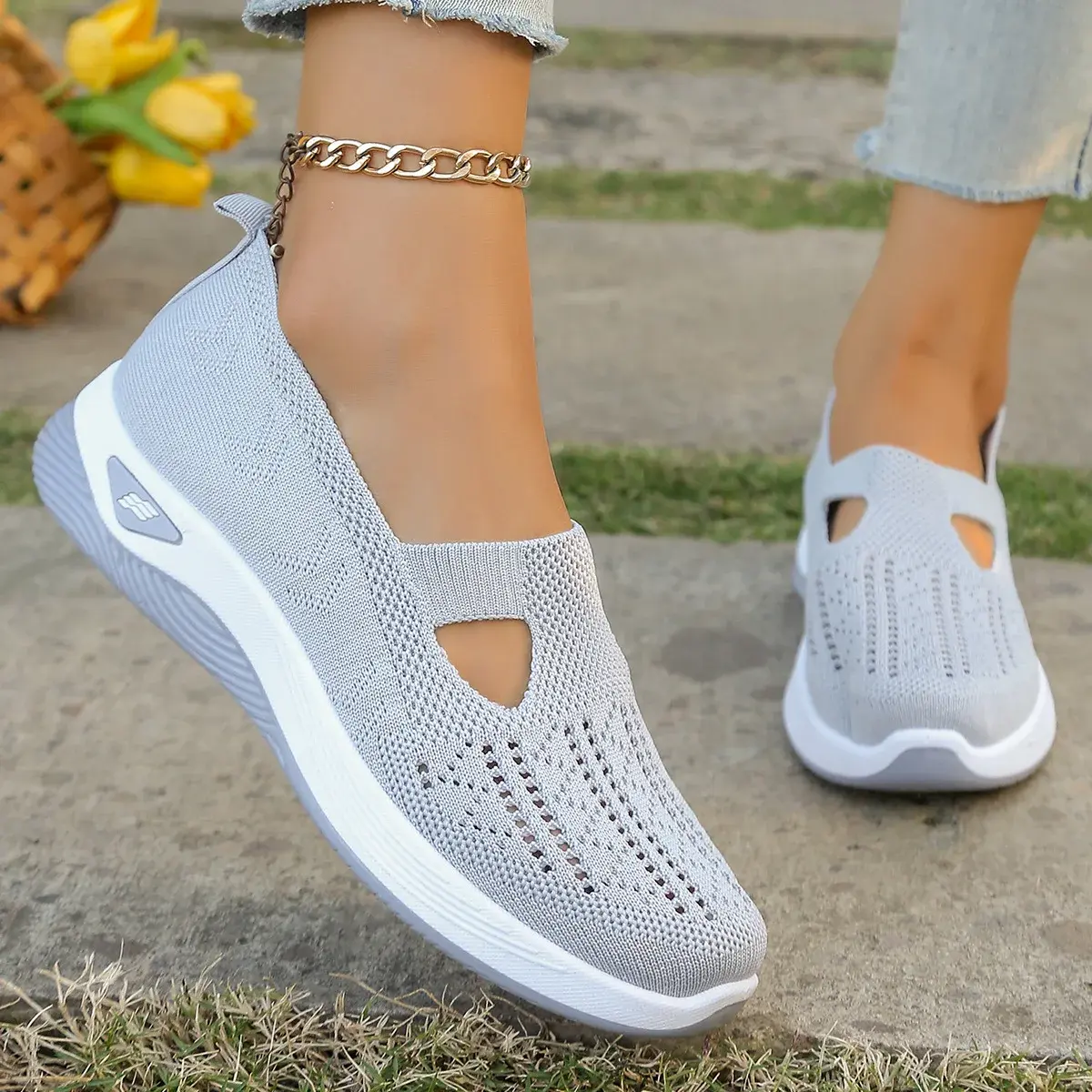 Breathable Mesh Flats Shoes for Women Comfortable Slip on Casual Shoes Woman Lightweight Soft Bottom Loafers Plus Size