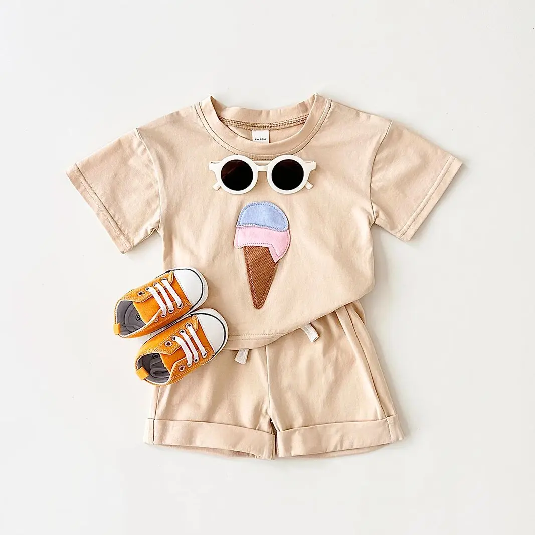 2PCS Summer Baby Clothes Sets Ice Cream Print T-shirt+Sports Shorts Boys Girls 0-3Y Newborn Clothing Infant Toddler Outfit