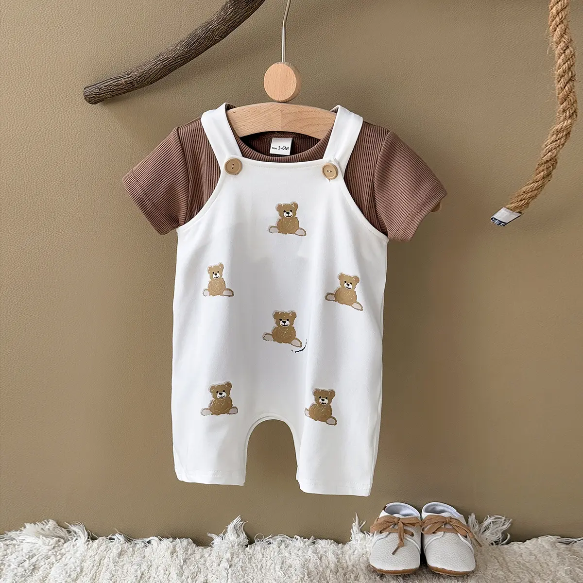 INS Summer Baby Girls Clothes Bear Patchwork Romper Baby Boys Bodysuit Clothes+White T-shirt Newborn 0 to 18 months 2Pcs/Set