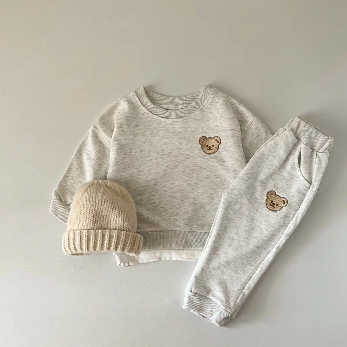 Baby Girls Clothing Korean Bear Embroidery 2PCS Boy Autumn Top Coat +Pants Set Newborns Baby Spring Long Sleeve Children Set