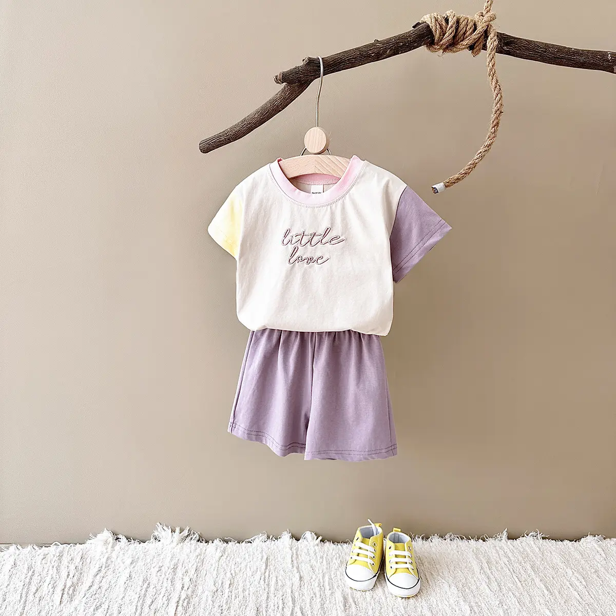 2025 Hot selling Baby Girl Clothes Set Embroidery Letters Splicing Color Casual T-shirt+Shorts Newborn Summer Boys Suit 2Pcs/Set