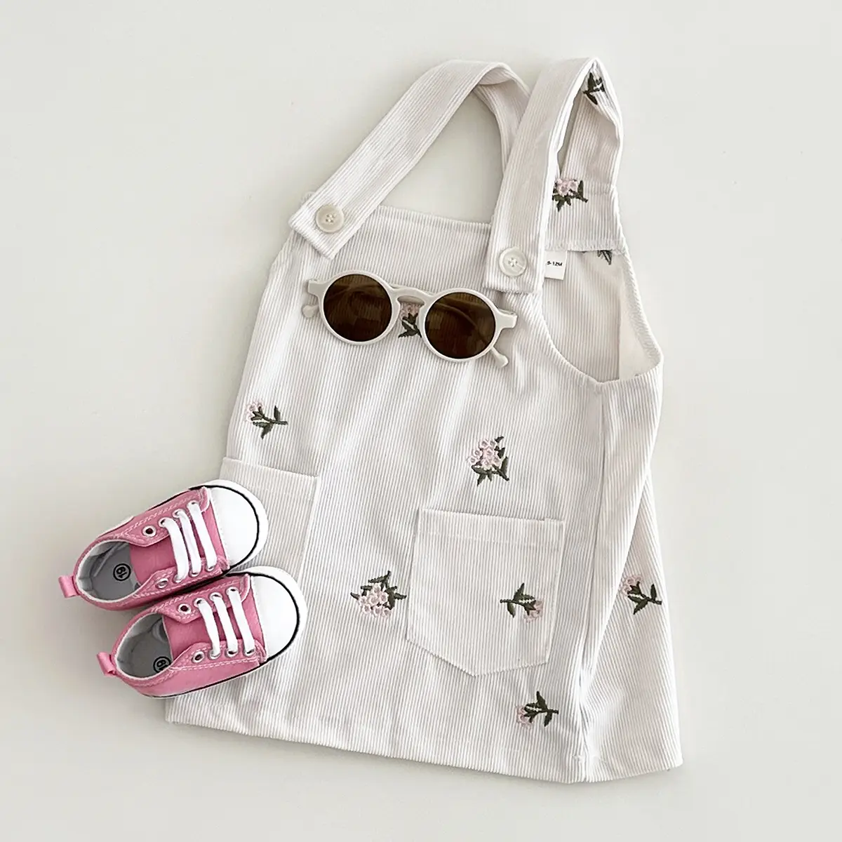 Summer Girls Strap Dress Korean Baby Clothes Infant Version Suspender Dress Flowers Embroidery Sleeveless A-line Infant Dresses