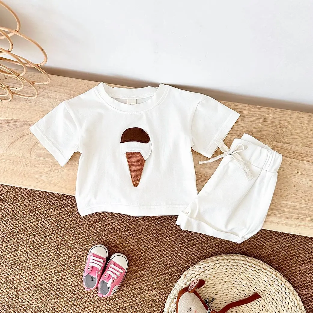 2PCS Summer Baby Clothes Sets Ice Cream Print T-shirt+Sports Shorts Boys Girls 0-3Y Newborn Clothing Infant Toddler Outfit