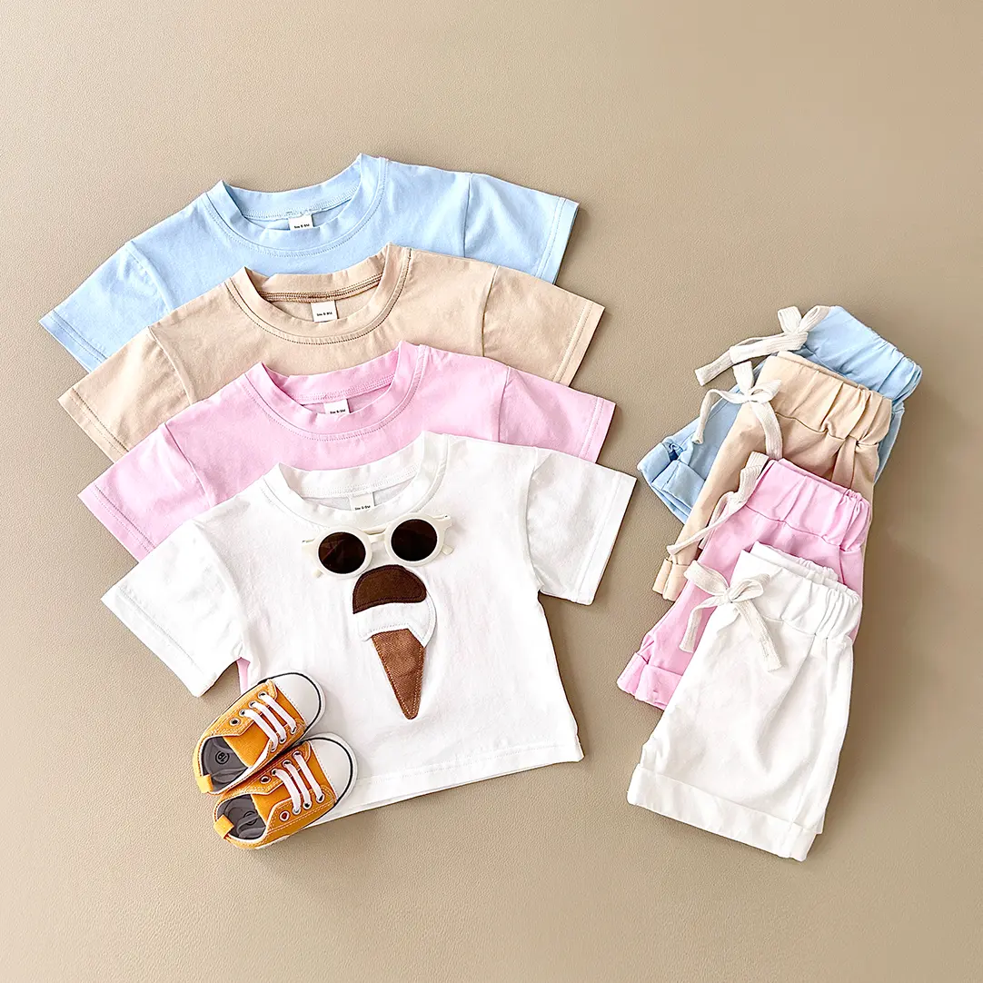 2PCS Summer Baby Clothes Sets Ice Cream Print T-shirt+Sports Shorts Boys Girls 0-3Y Newborn Clothing Infant Toddler Outfit
