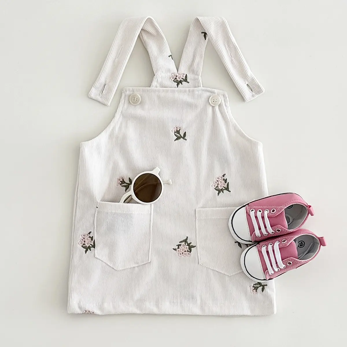 Summer Girls Strap Dress Korean Baby Clothes Infant Version Suspender Dress Flowers Embroidery Sleeveless A-line Infant Dresses