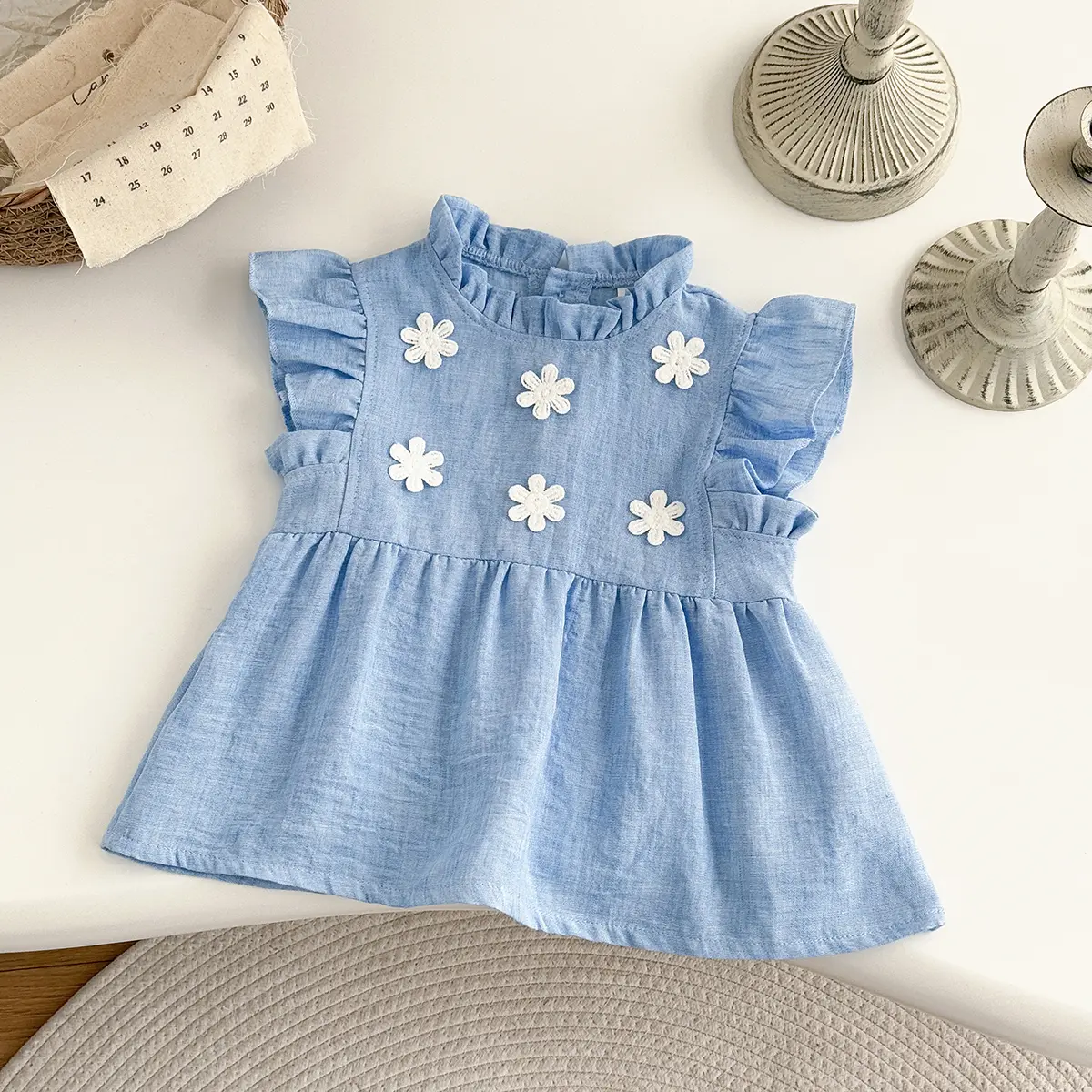 Korea New Hot Selling Baby Girls Clothing Infants Young Children's Summer Sweet White Floral Princess Dress Toddler Dress