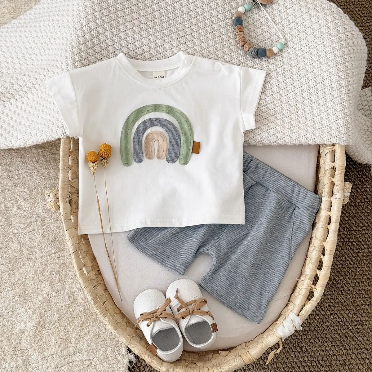 2Pcs Boy Summer Baby Clothes Sets Children Clothing Rainbow Embroidered T-shirt+Shorts Casual Toddler Outwear Outfit Summer