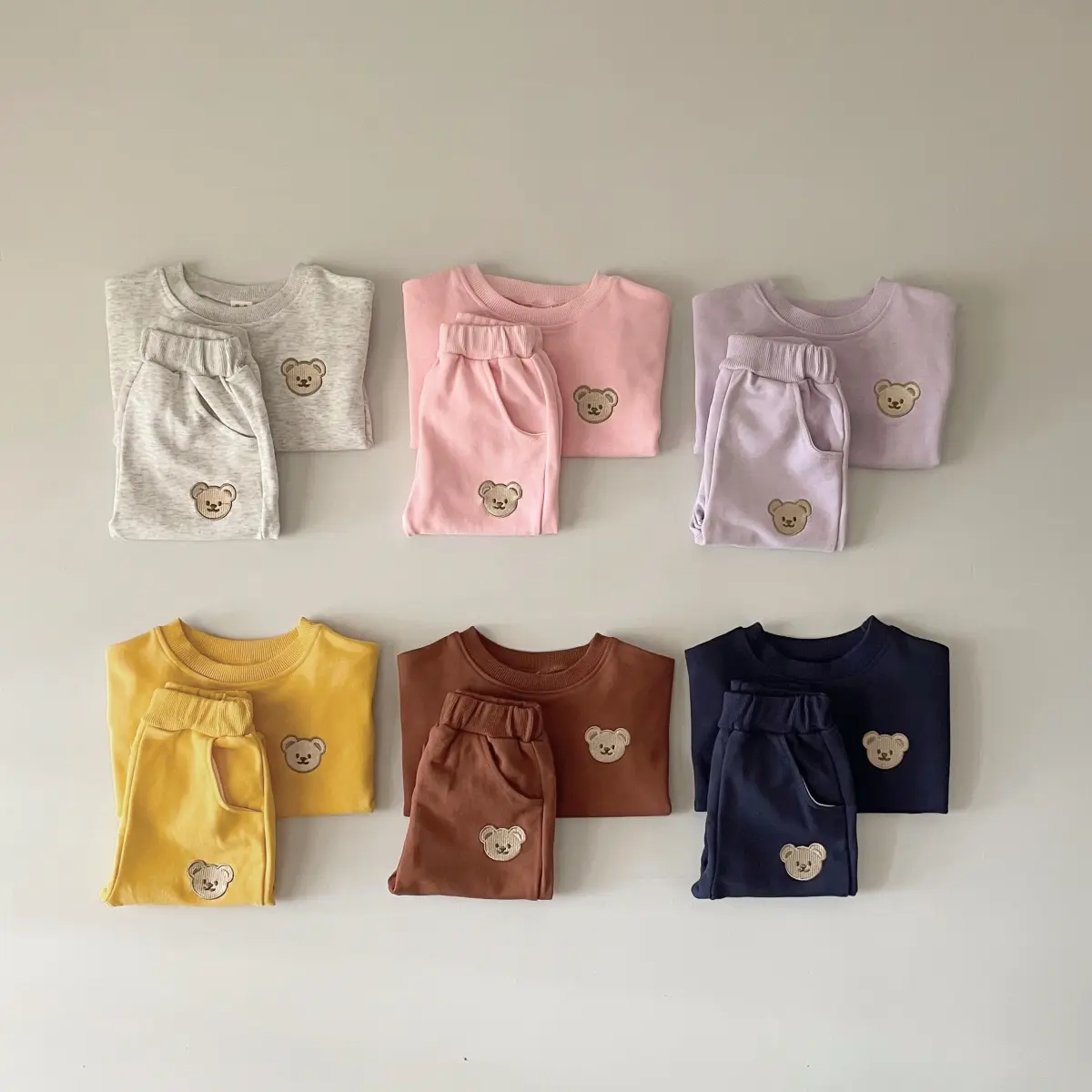 Baby Girls Clothing Korean Bear Embroidery 2PCS Boy Autumn Top Coat +Pants Set Newborns Baby Spring Long Sleeve Children Set