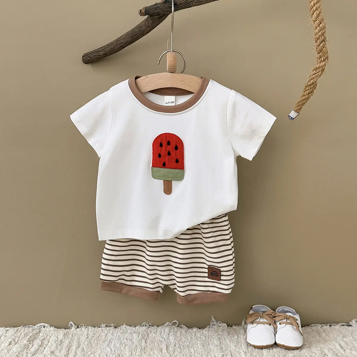 2Pcs/set Summer Newborn Baby Clothes Boys Clothes Girls Outfit Set Toddler Ice cream Patchwork Casual CuteT-Shirt+Lantern Shorts