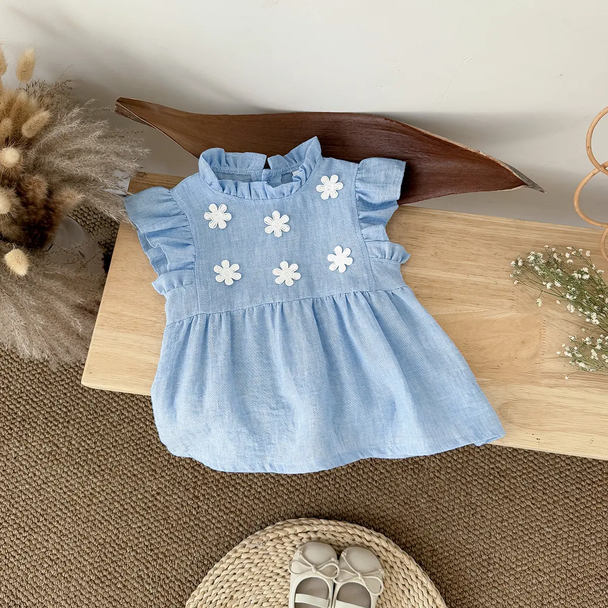 Korea New Hot Selling Baby Girls Clothing Infants Young Children's Summer Sweet White Floral Princess Dress Toddler Dress