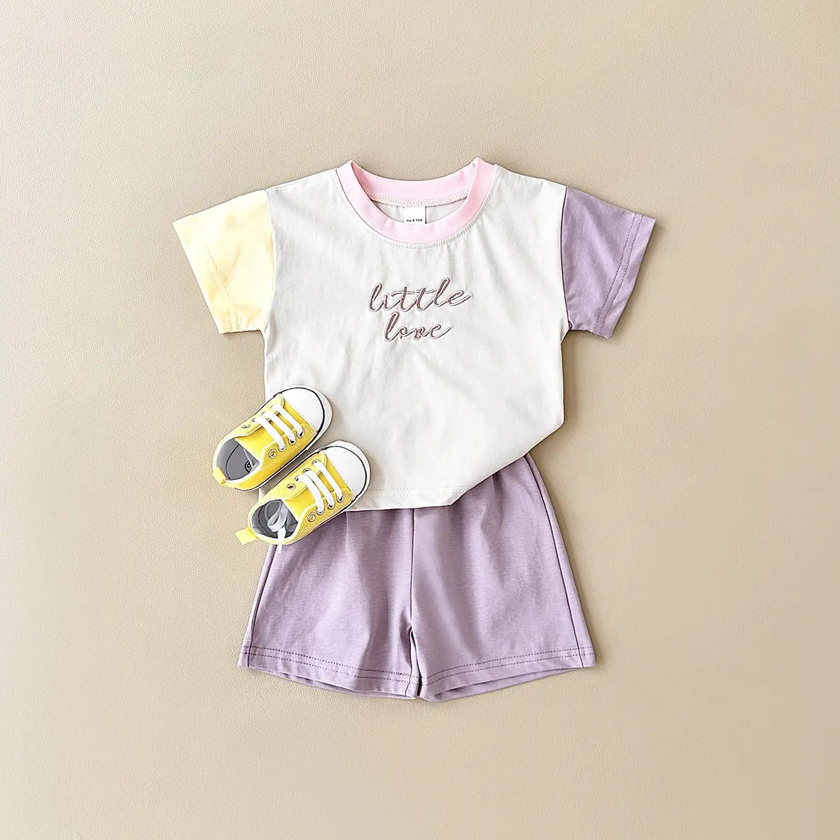 2025 Hot selling Baby Girl Clothes Set Embroidery Letters Splicing Color Casual T-shirt+Shorts Newborn Summer Boys Suit 2Pcs/Set