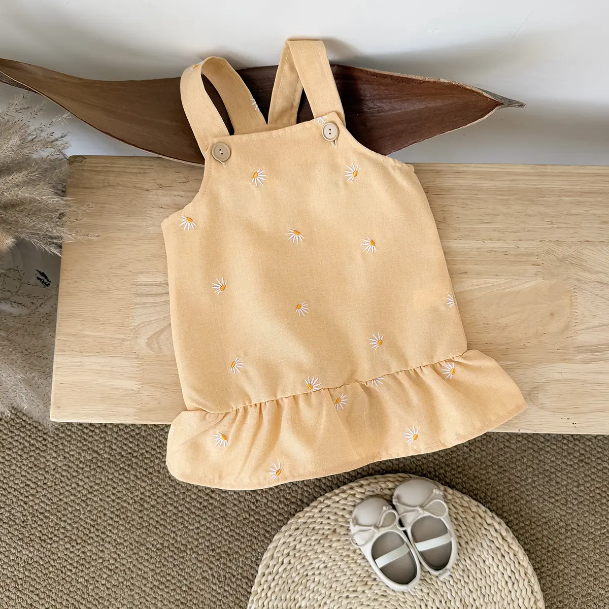 2025 New Baby Girls Clothing Infants Young Children's Summer Solid Color Floral Embroidery Princess Strap Dress Hot Selling Item