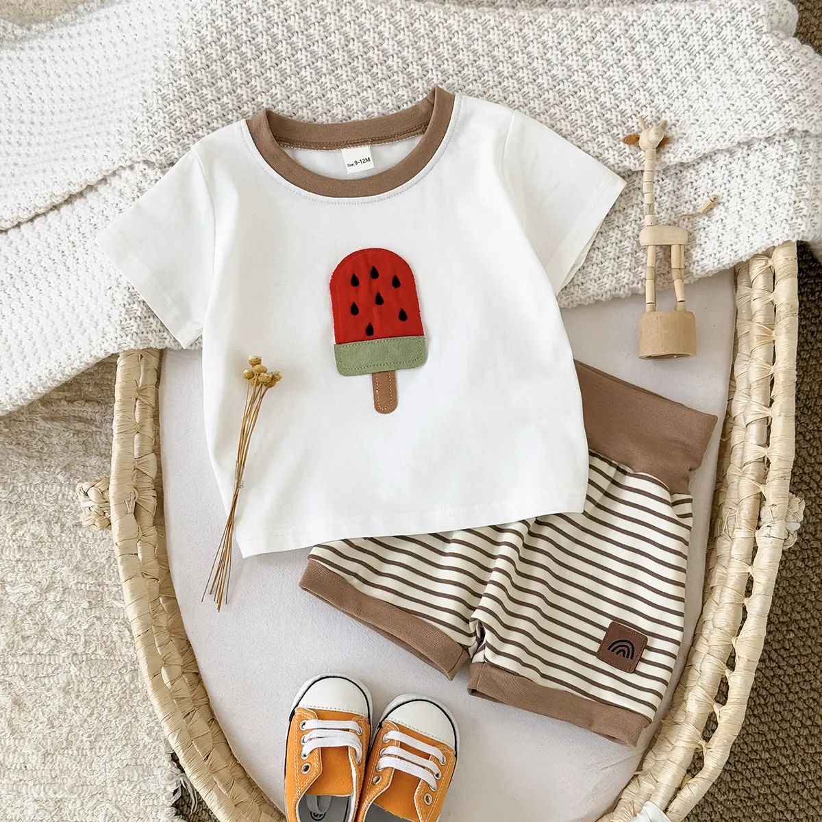 2Pcs/set Summer Newborn Baby Clothes Boys Clothes Girls Outfit Set Toddler Ice cream Patchwork Casual CuteT-Shirt+Lantern Shorts