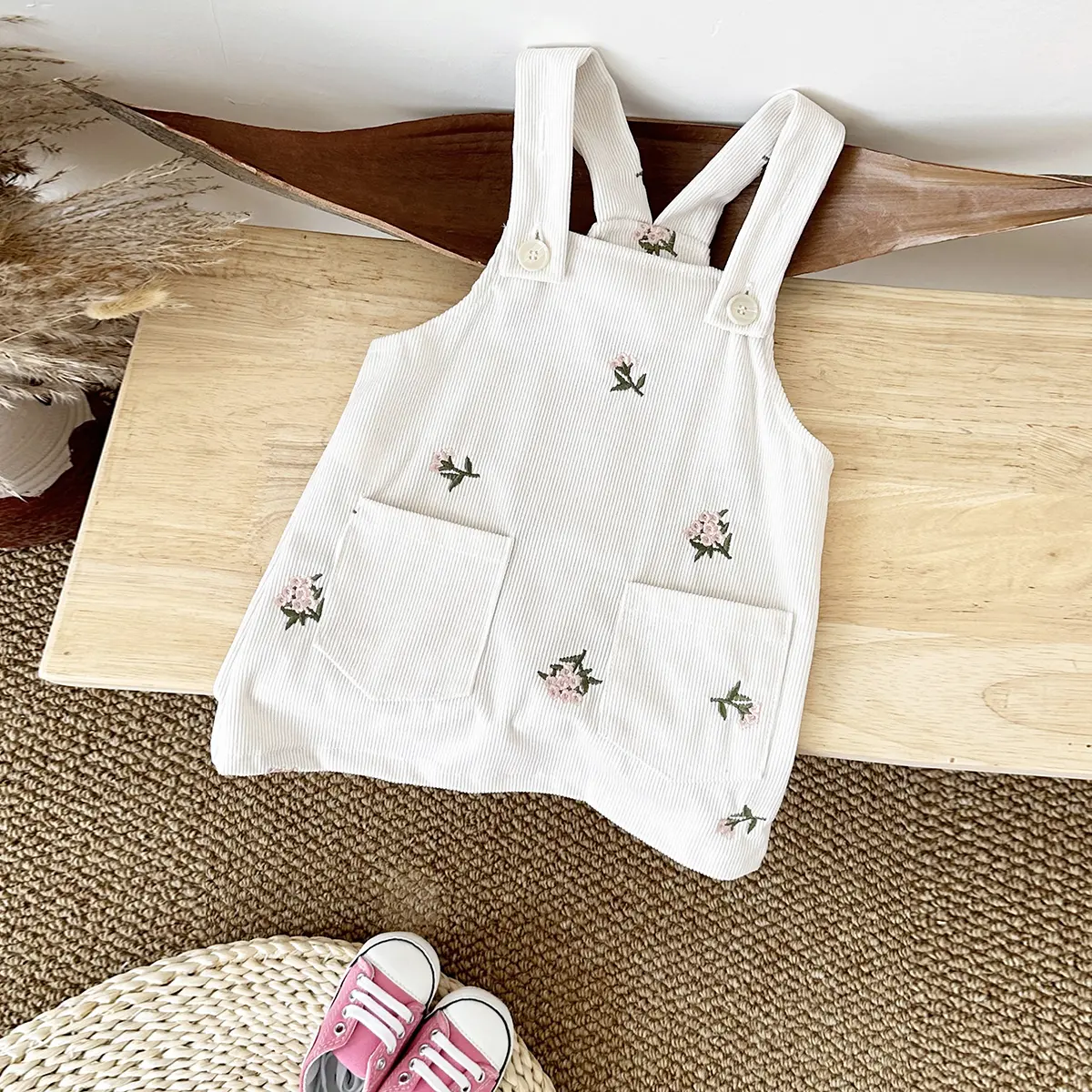 Summer Girls Strap Dress Korean Baby Clothes Infant Version Suspender Dress Flowers Embroidery Sleeveless A-line Infant Dresses