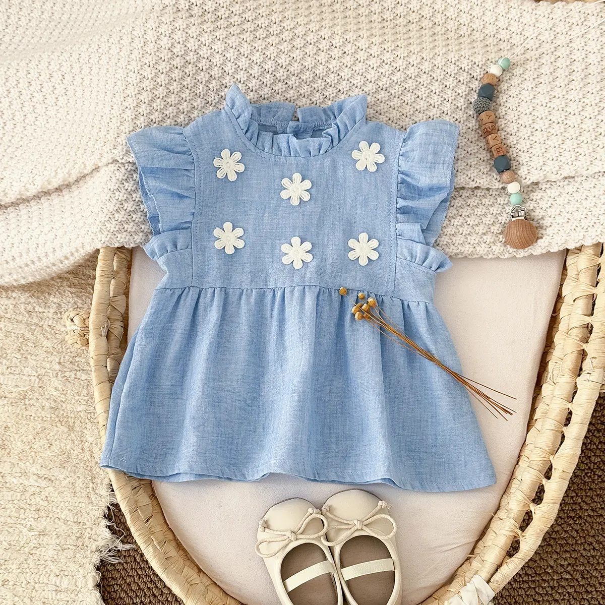 Korea New Hot Selling Baby Girls Clothing Infants Young Children's Summer Sweet White Floral Princess Dress Toddler Dress