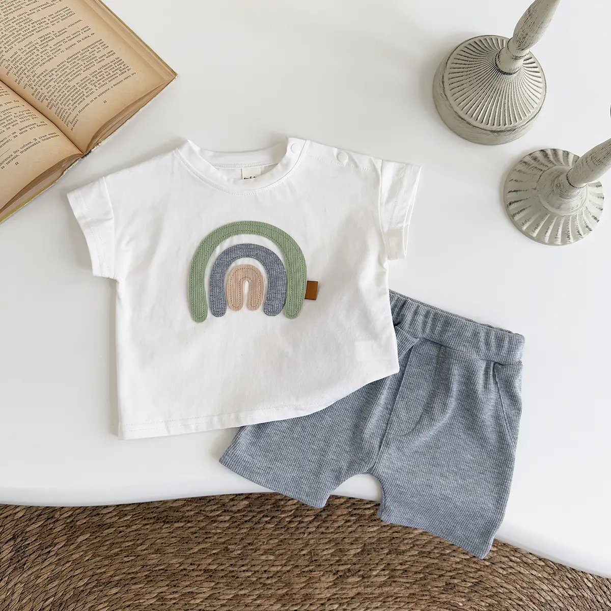 2Pcs Boy Summer Baby Clothes Sets Children Clothing Rainbow Embroidered T-shirt+Shorts Casual Toddler Outwear Outfit Summer