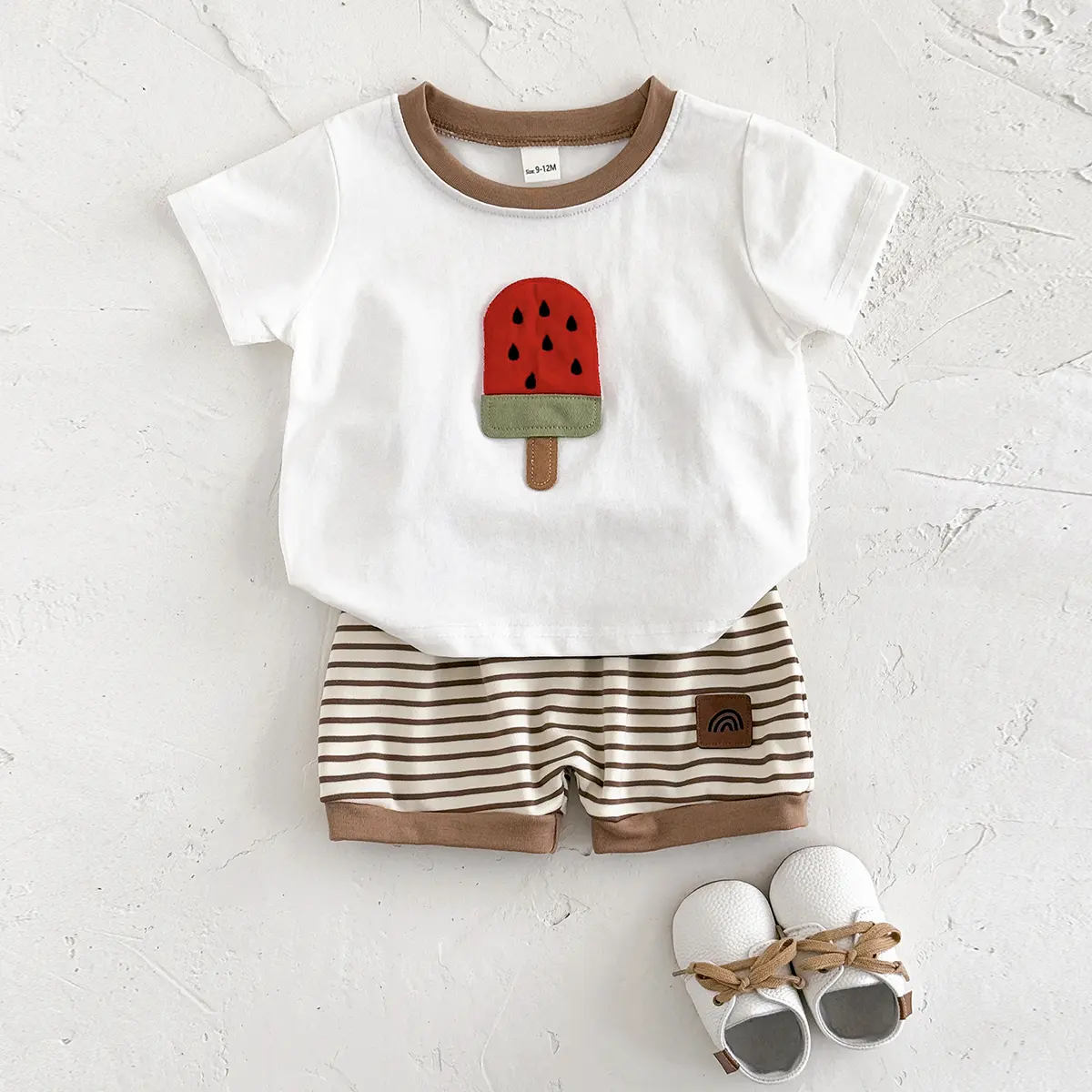 2Pcs/set Summer Newborn Baby Clothes Boys Clothes Girls Outfit Set Toddler Ice cream Patchwork Casual CuteT-Shirt+Lantern Shorts