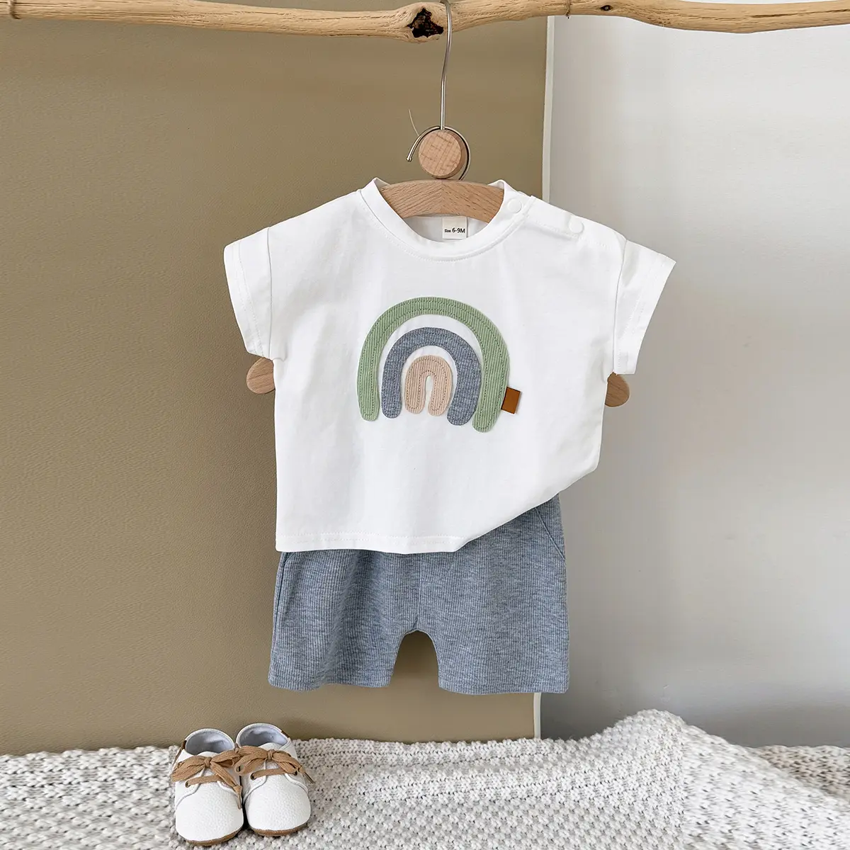 2Pcs Boy Summer Baby Clothes Sets Children Clothing Rainbow Embroidered T-shirt+Shorts Casual Toddler Outwear Outfit Summer