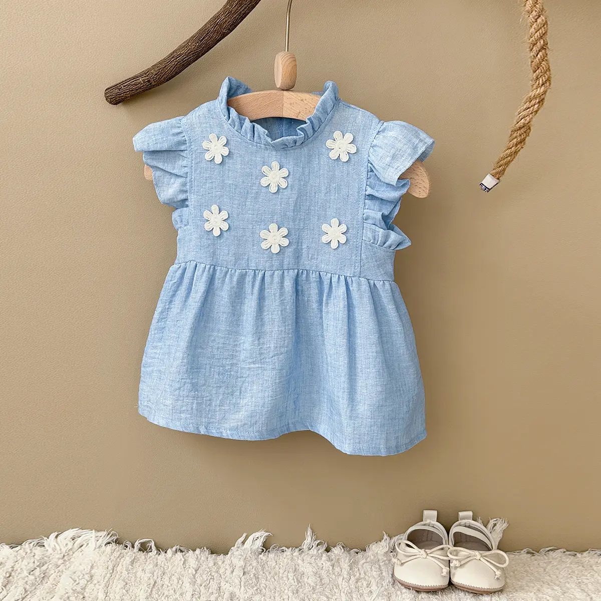 Korea New Hot Selling Baby Girls Clothing Infants Young Children's Summer Sweet White Floral Princess Dress Toddler Dress