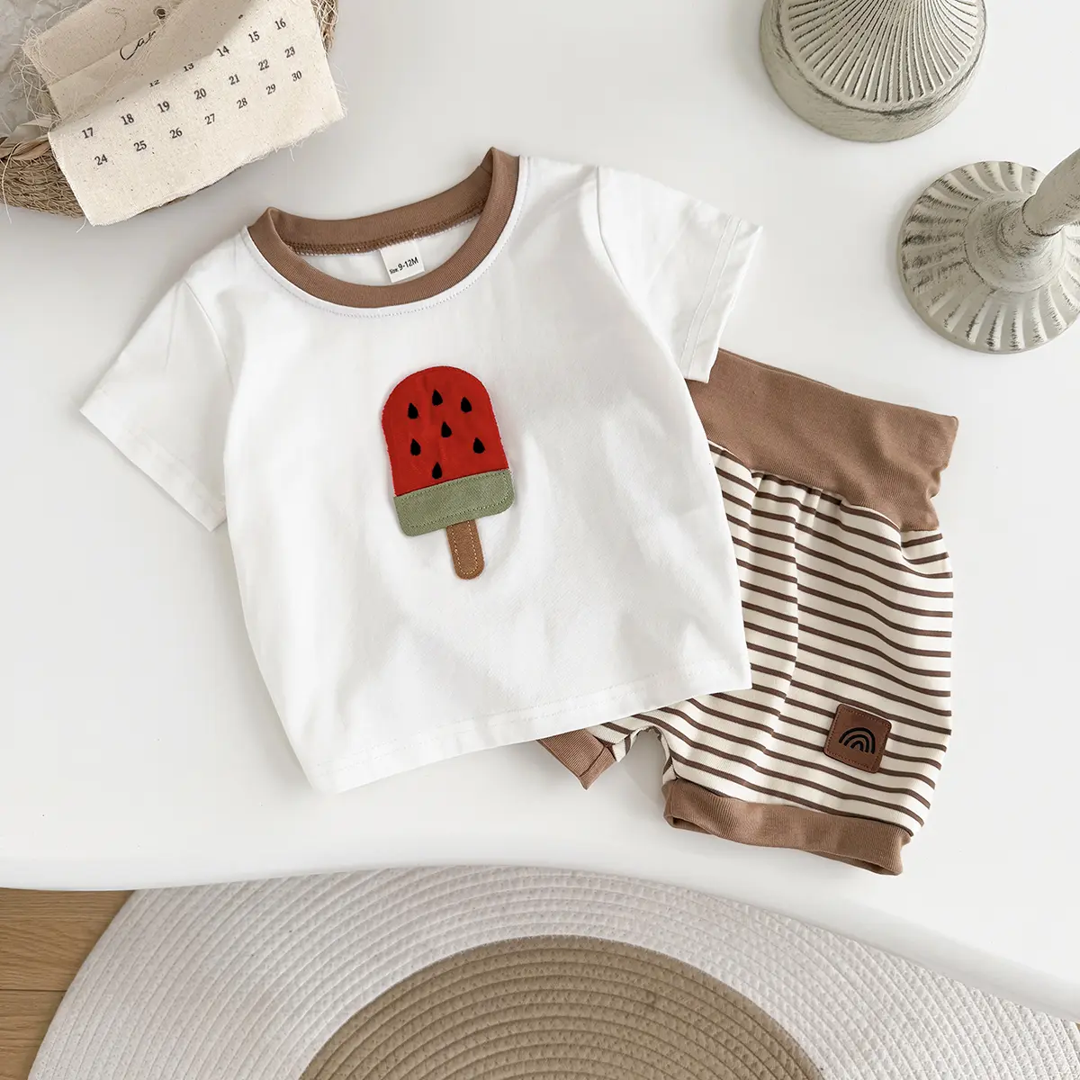 2Pcs/set Summer Newborn Baby Clothes Boys Clothes Girls Outfit Set Toddler Ice cream Patchwork Casual CuteT-Shirt+Lantern Shorts