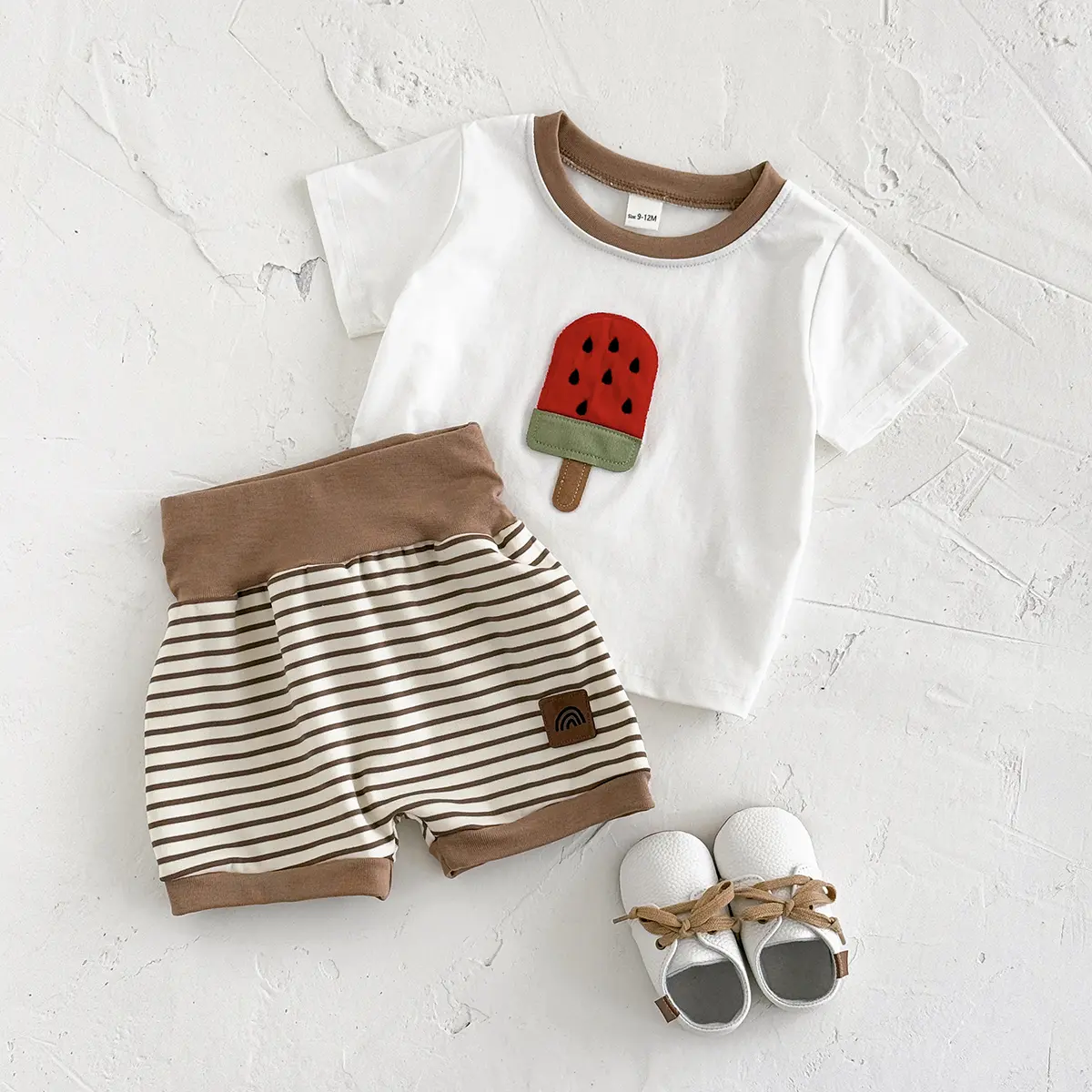 2Pcs/set Summer Newborn Baby Clothes Boys Clothes Girls Outfit Set Toddler Ice cream Patchwork Casual CuteT-Shirt+Lantern Shorts