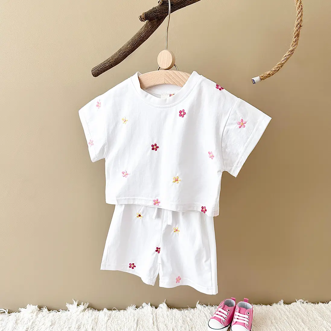 Newborn Baby Summer Baby Girls Clothing 2PCS Cotton Small Flower Print Short Sleeved T-shirt+Shorts 0-3Y Casual Infant Set