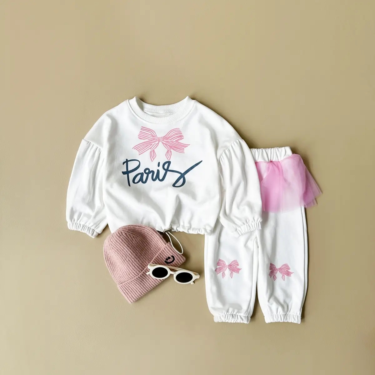 Girl Baby Clothing New 2PCS Spring Autumn Cotton Top+Pants Long Sleeved Letter Bow Printed Cartoon Pullover Casual Set Outdoors
