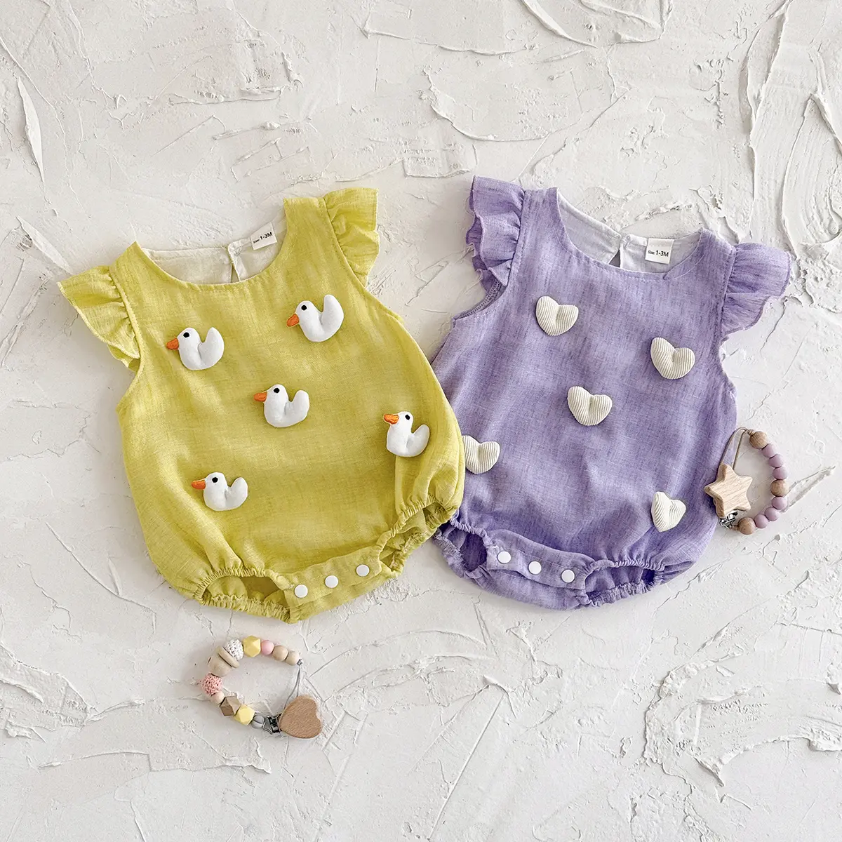 2025 New Newborn Baby Boys Girls Summer Rompers Short Sleeved Triangle Jumpsuit Cute Duck Love Doll Toddler Bodysuit 0-18 Months