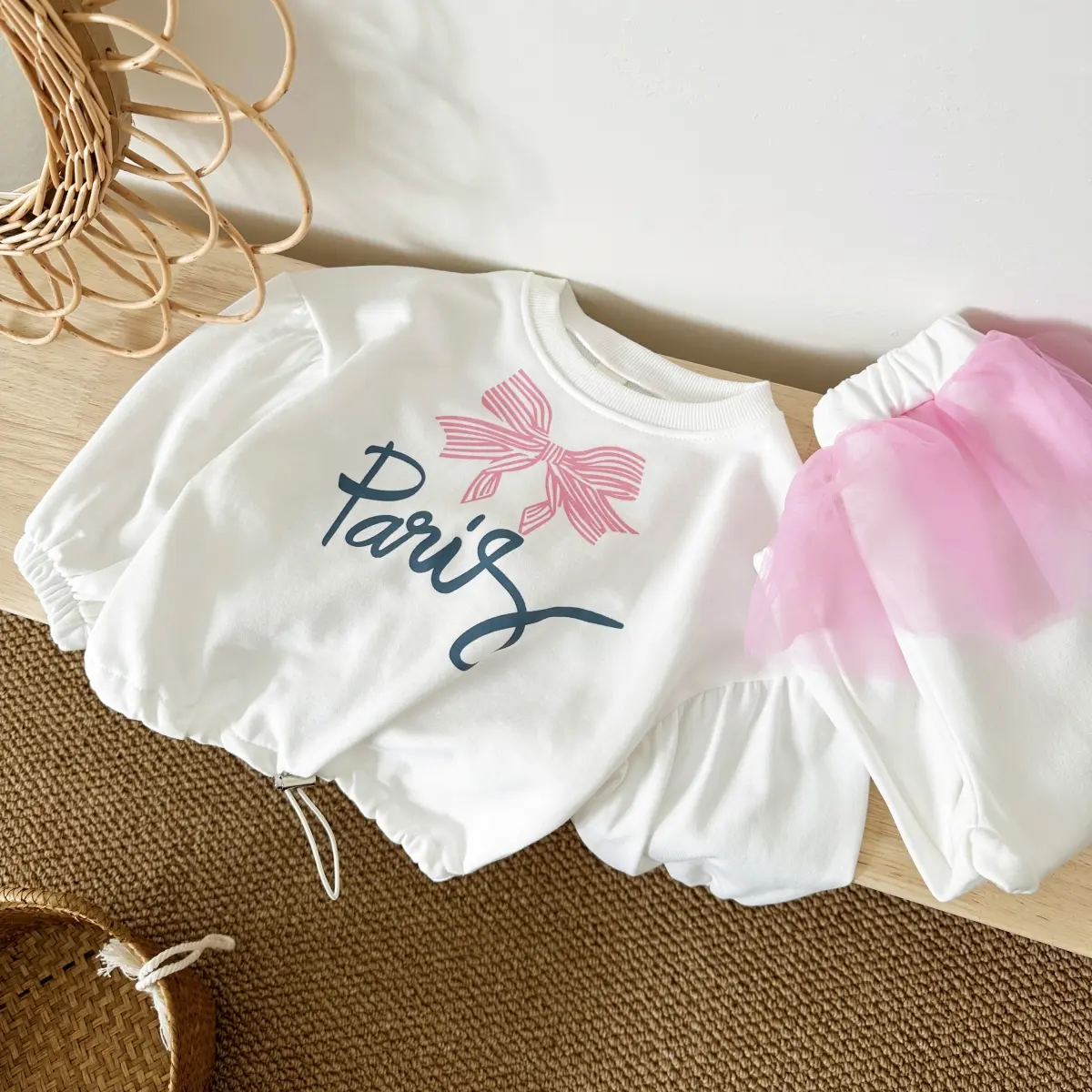 Girl Baby Clothing New 2PCS Spring Autumn Cotton Top+Pants Long Sleeved Letter Bow Printed Cartoon Pullover Casual Set Outdoors