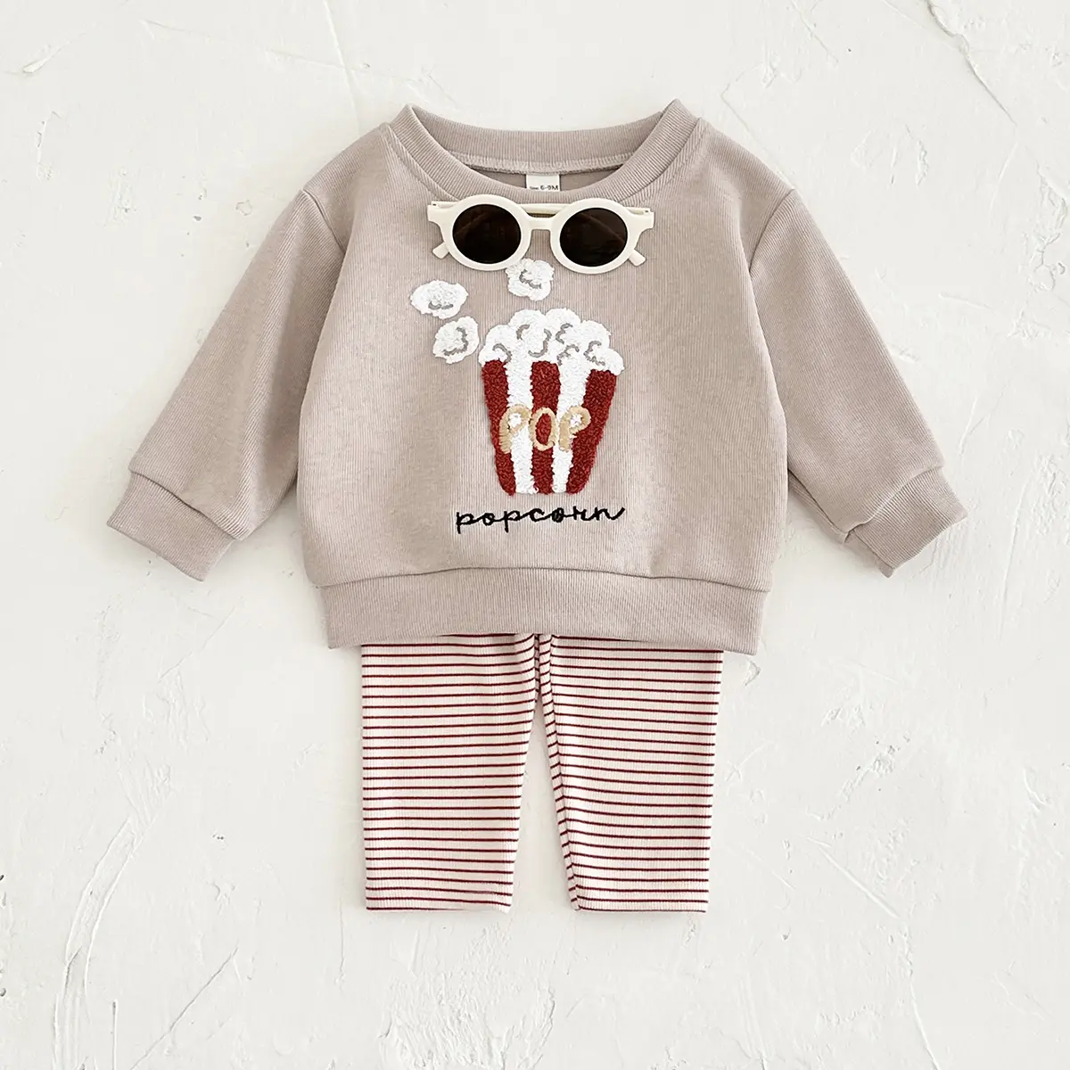 Ins Fall Baby Boy Sets Thick Cute Popcorn Embroidery Pullover Toddler Outfits Long Sleeve Fashion 2pcs Kids Girls Clothes Set