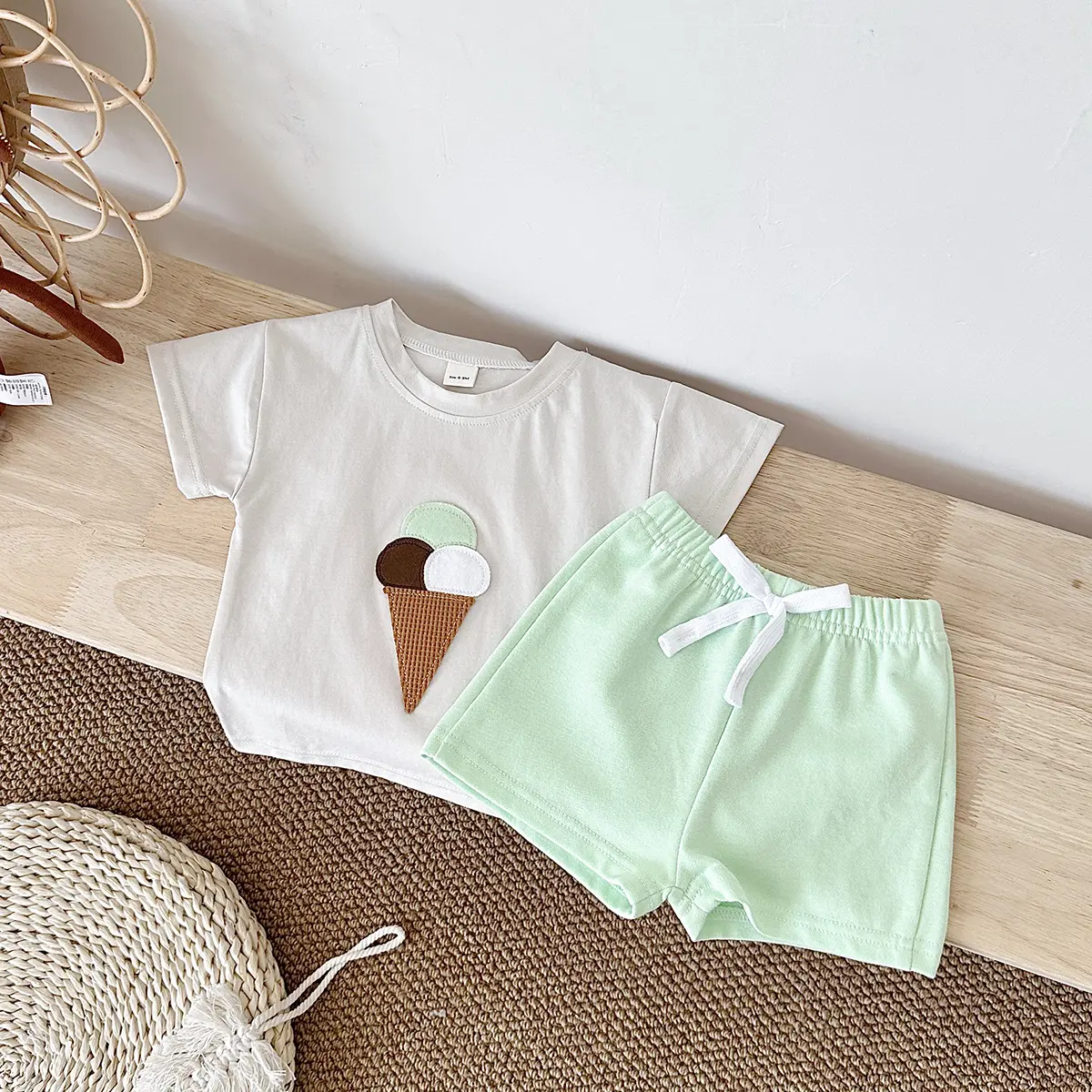 2PCS Newborn Baby ﻿Boys Clothes Ice Cream Print T-shirt+Shorts Infant Toddler Outfit Boy Girl Suit Summer Children Clothing