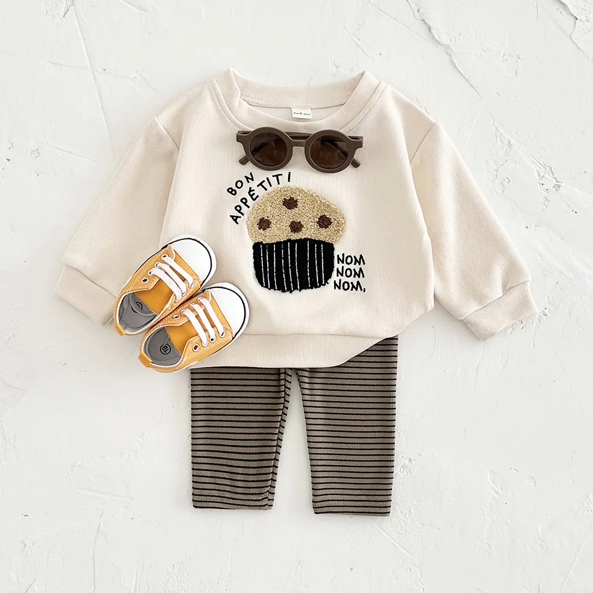 Ins Fall Baby Boy Sets Thick Cute Popcorn Embroidery Pullover Toddler Outfits Long Sleeve Fashion 2pcs Kids Girls Clothes Set