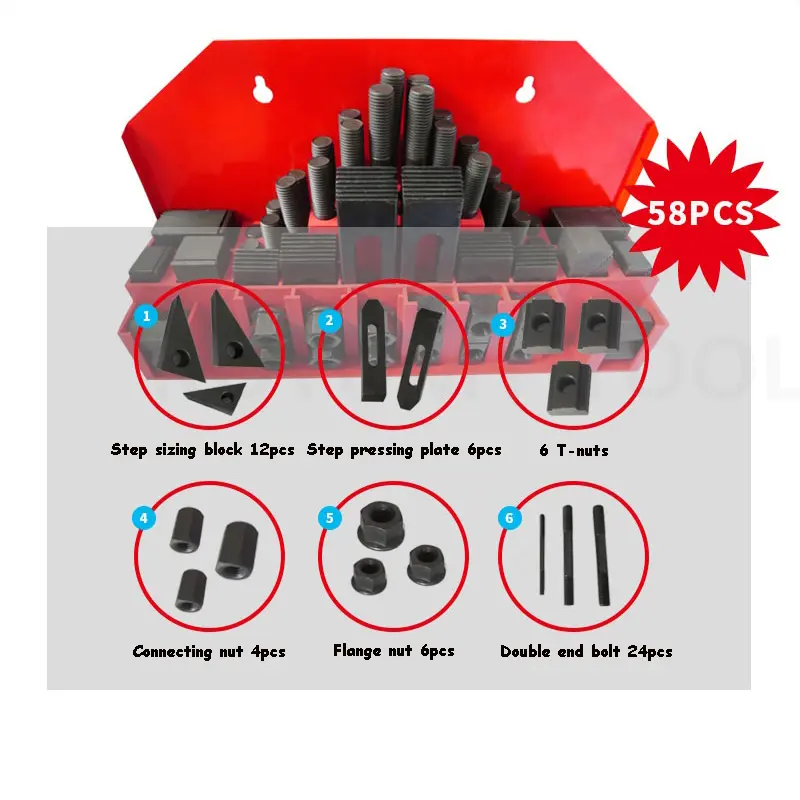M16 Tool Mill Clamp Kit Vice Universal Fixture Screw Set 58PCS/Set Milling Machine Pressure Plate Processing Parts