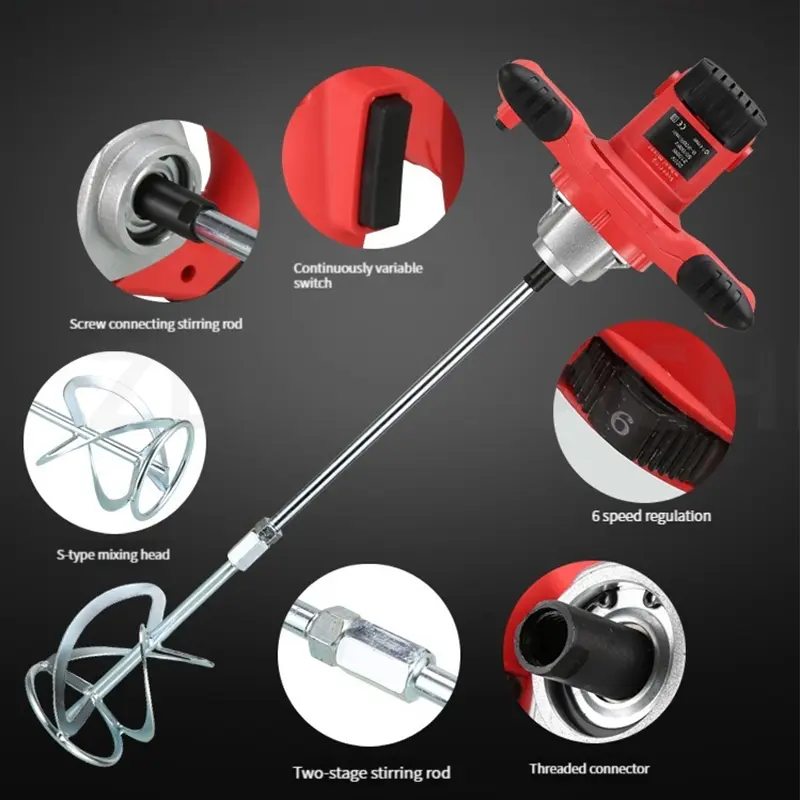 Electric Mixer 6 Gear Adjustable Speed 2100W Handheld Paint Cement Plaster Mortar Coating Mixer Putty Powder Stirring Machine