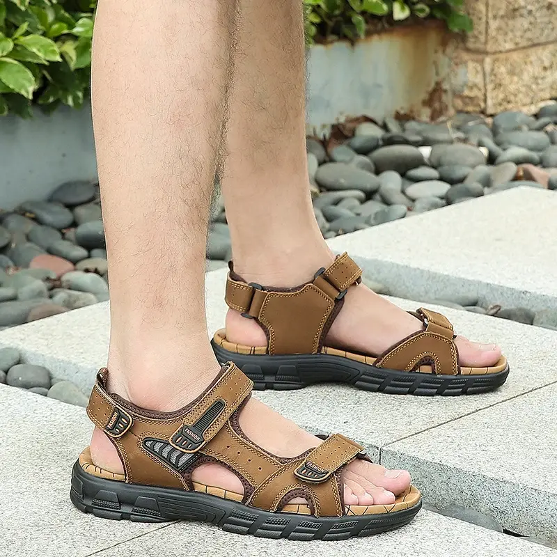 2024 New Genuine Leather Men's Sandals Summer Outdoor Non-slip Hiking Trekking Shoes for Men Beach Slippers Casual Sneakers