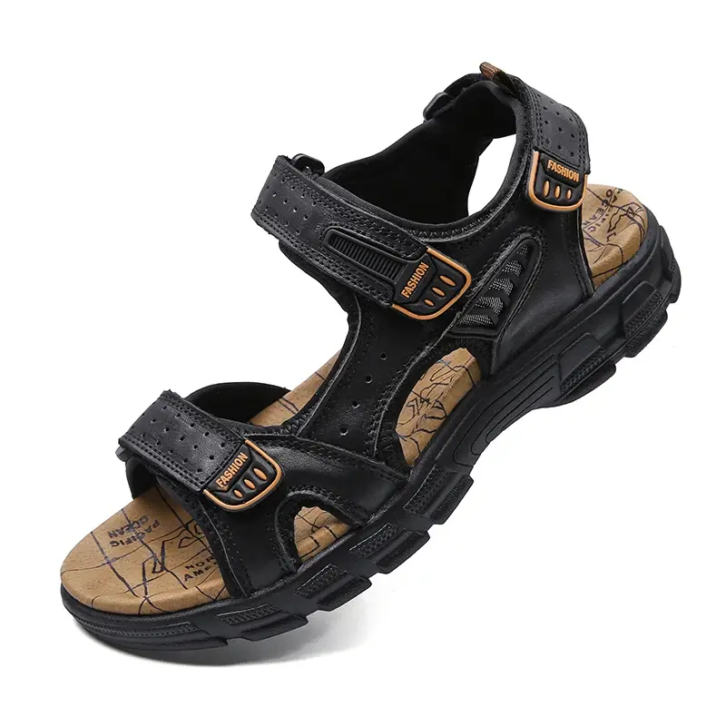 2024 New Genuine Leather Men's Sandals Summer Outdoor Non-slip Hiking Trekking Shoes for Men Beach Slippers Casual Sneakers