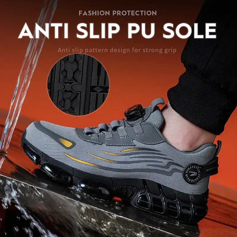 Rotary Button Safety Shoes Men Steel Toe Sneakers Puncture Proof Work Safety Boots Air Cushion Sport Work Shoes Anti-smash Boots