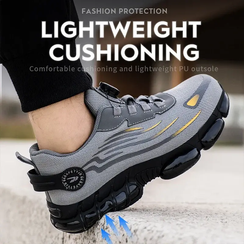 Rotary Button Safety Shoes Men Steel Toe Sneakers Puncture Proof Work Safety Boots Air Cushion Sport Work Shoes Anti-smash Boots