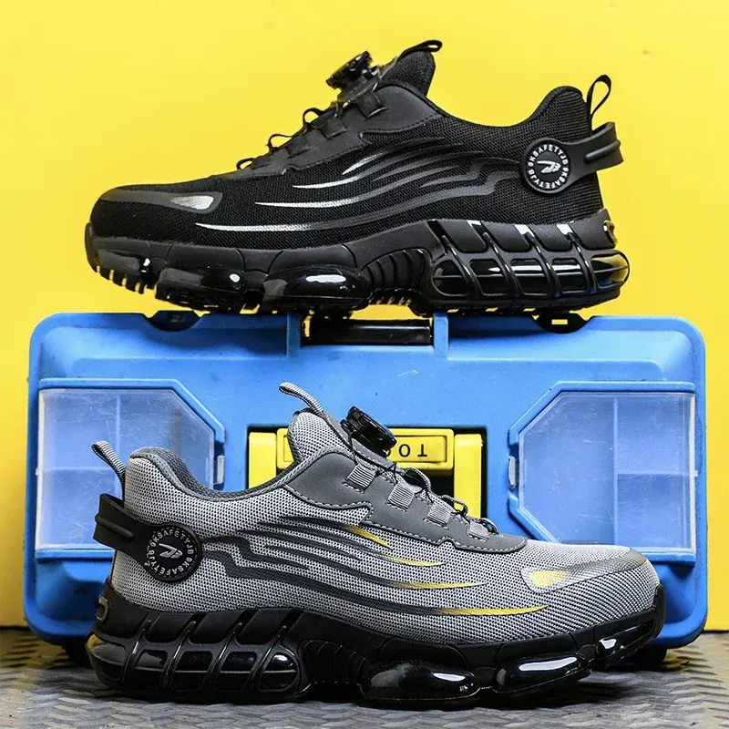 Rotary Button Safety Shoes Men Steel Toe Sneakers Puncture Proof Work Safety Boots Air Cushion Sport Work Shoes Anti-smash Boots