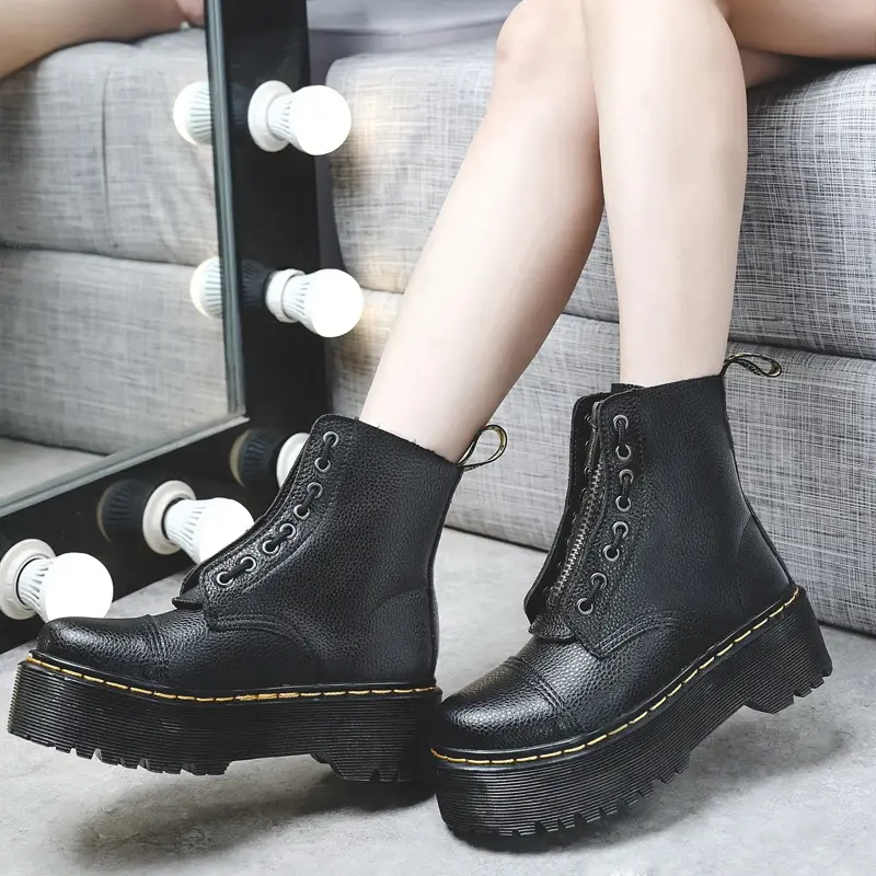 Minimalist Men Boots Casual Shoes Leather Chelsea ladies Classic Punk Female Goth Shoes High Platform Boots Men Botas Mujer