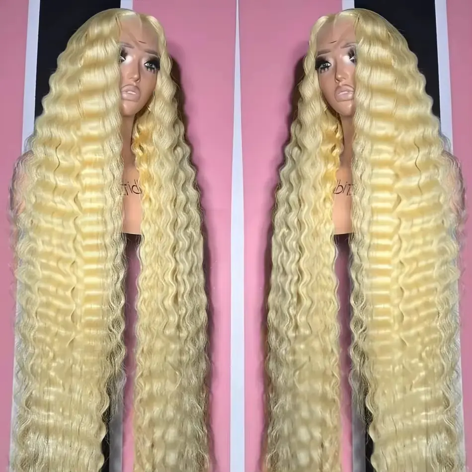200% 613 Hd Deep Water Wave Lace Frontal Wig 13x6 30 40 42 Inch Honey Blonde Kinky Curly Wet And Wavy Lace Front Human Hair Wigs