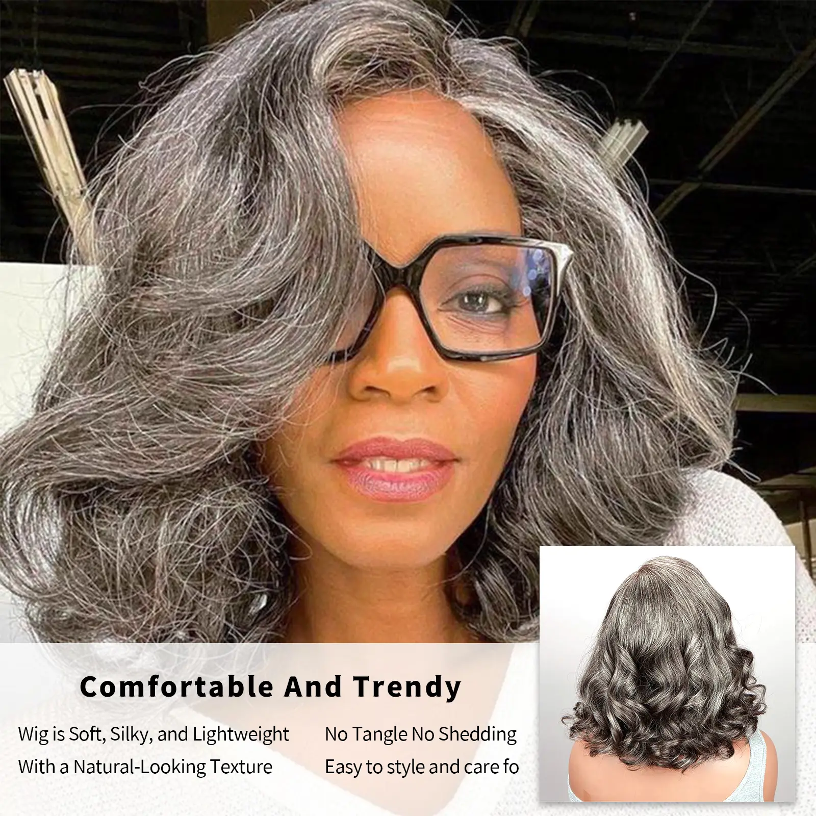Salt and Pepper WigsGrey bob loose wave wigs Human Hair 6x6 Lace Front Wigs Human Hair Glueless Wigs Brazilian Virgin 14 inch