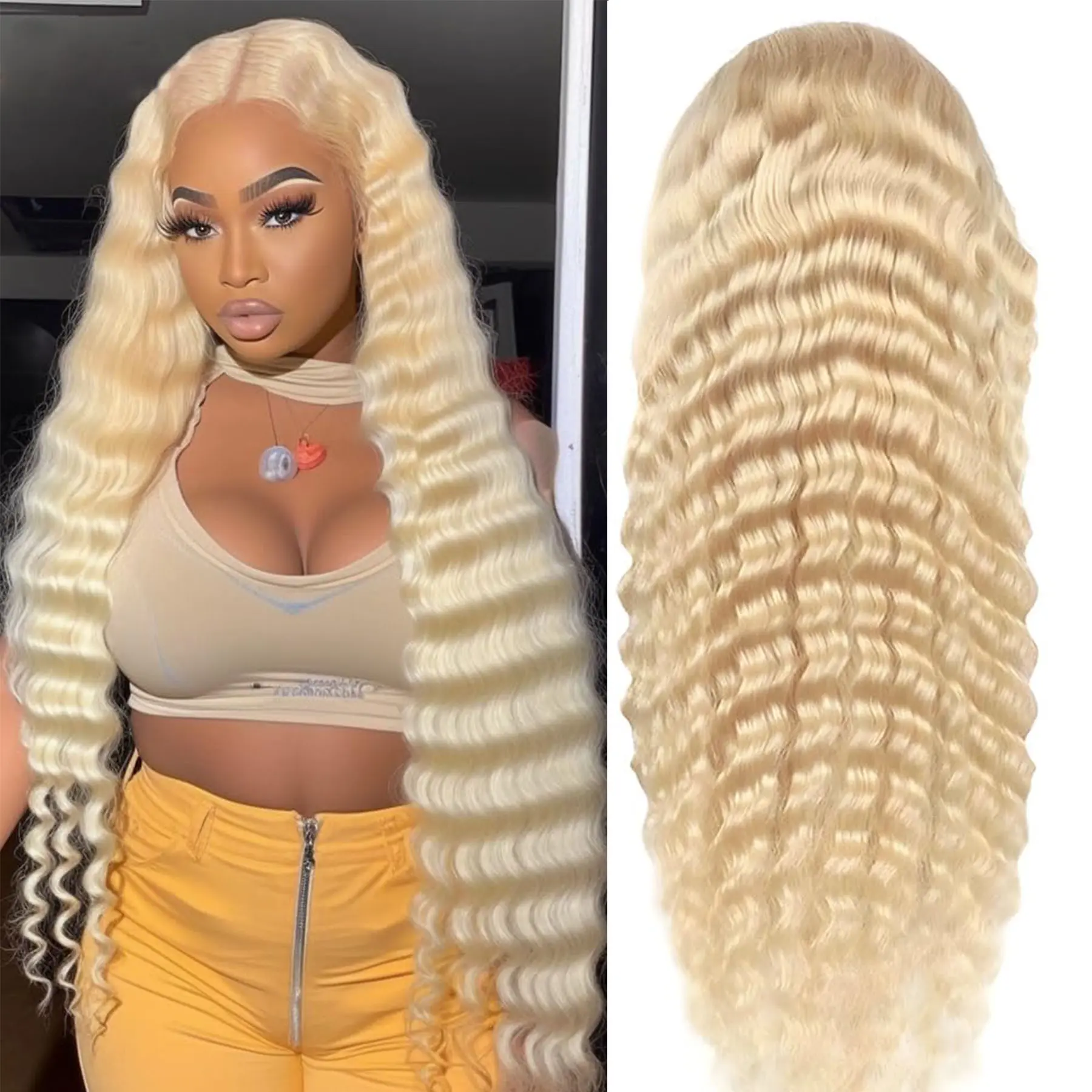 200 Density 13x5 Deep Wave 613 Honey Blonde Hd Lace Frontal Wig 30 40 42 Inch 13x6 Kinky Curly Colored Lace Front Human Hair Wig