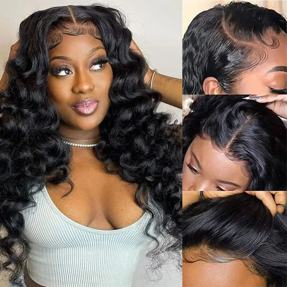 Lace Front Wigs Human Hair Loose Deep Wave Lace Front Wig 13x4Lace Frontal Wig Human Hair Pre Plucked Wet and Wavy Natural Black