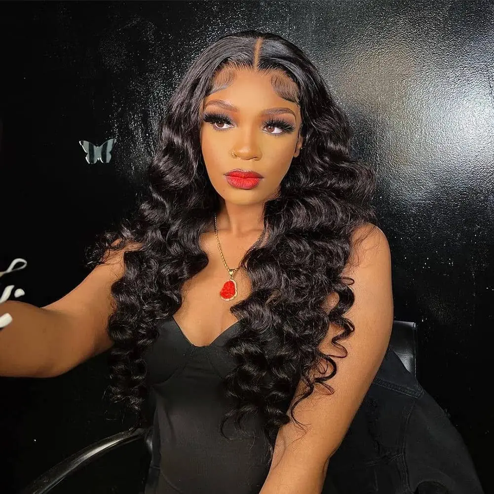 Lace Front Wigs Human Hair Loose Deep Wave Lace Front Wig 13x4Lace Frontal Wig Human Hair Pre Plucked Wet and Wavy Natural Black