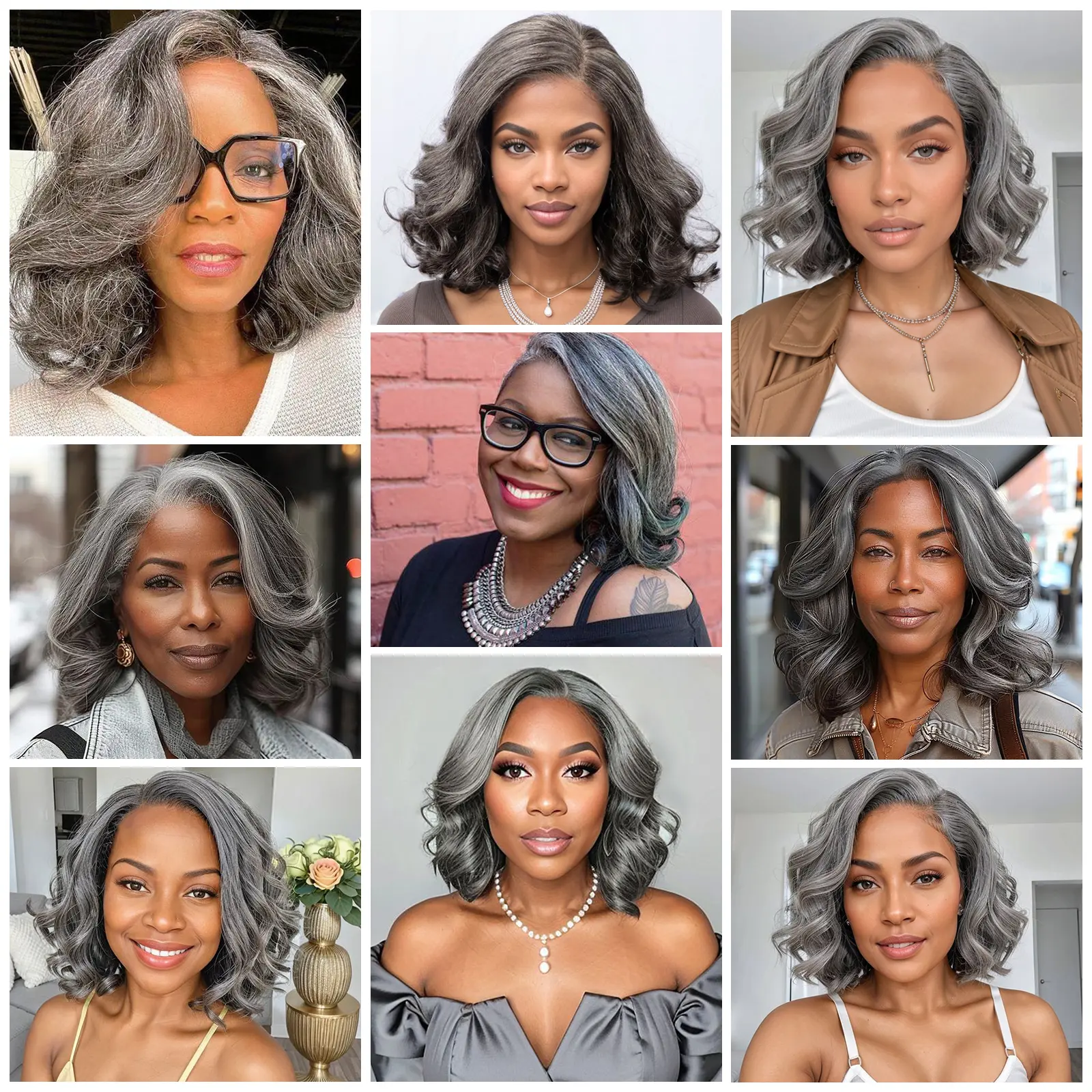 Salt and Pepper WigsGrey bob loose wave wigs Human Hair 6x6 Lace Front Wigs Human Hair Glueless Wigs Brazilian Virgin 14 inch