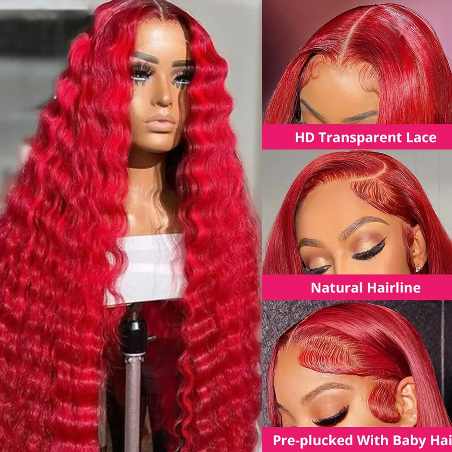 30 Inch 210% Density Red Wig Human Hair 13x6 Red Lace Transparent  Wigs Human Hair Red Deep Wave Lace Front Wigs Human Hair