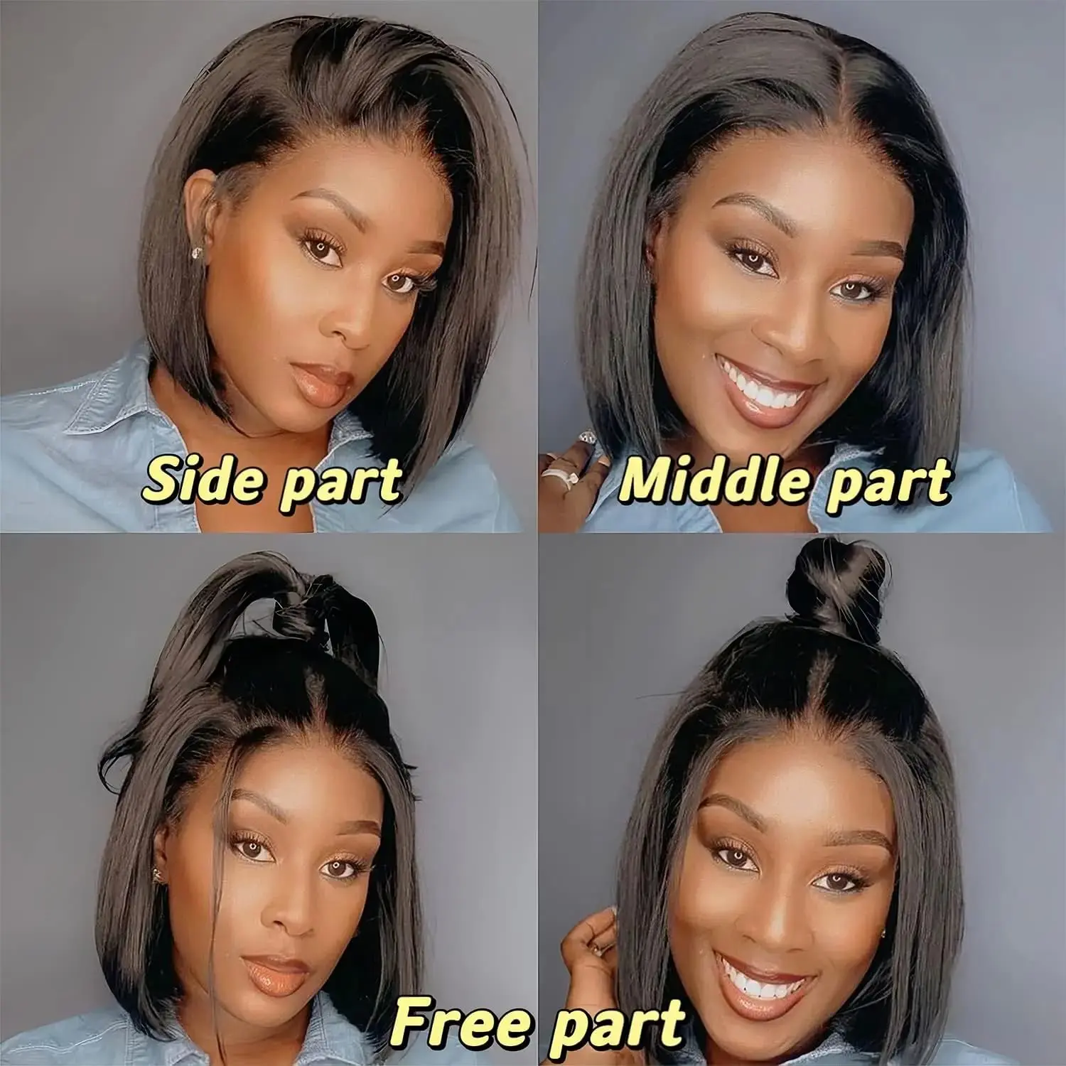 Natural Black Short Straight Bob Wigs Human Hair 180 Density HD Lace Front Wigs Bob Wigs Frontal Transparent Lace Pre Plucked