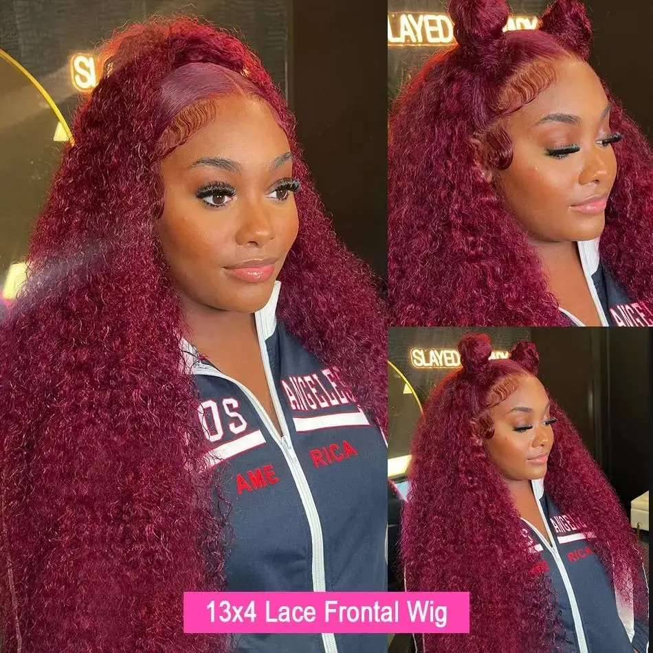 220 Density 99j Burgundy 30 40 Inch HD 13x6 Transparent Lace Front Wigs Colored Human Hair Preplucked Deep Wave Lace Frontal Wig