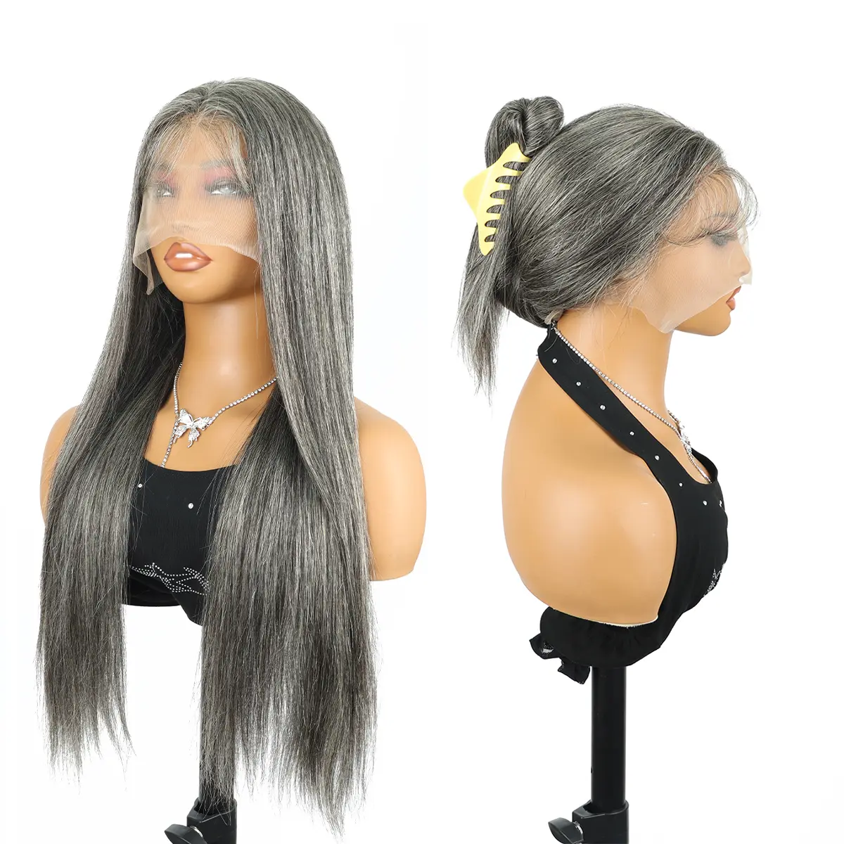 30Inch Silver Grey Straighr Human Hair Wig 13x6HD Transparent Lace Frontal Wigs Brazilian Lace Front Human Hair Wigs Pre Plucked